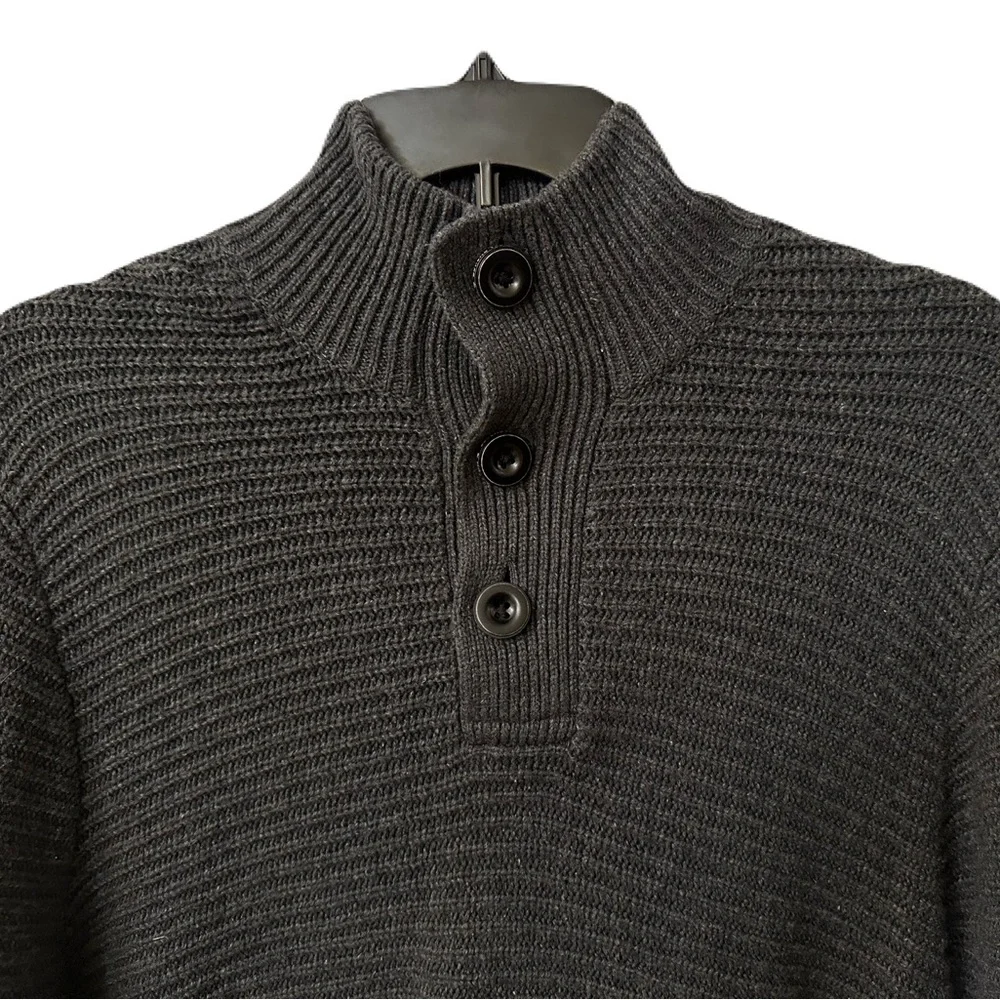 NEW Levis Mens Size XL Long Gray Wool Blend Military Button Mock Ribbed Sweater